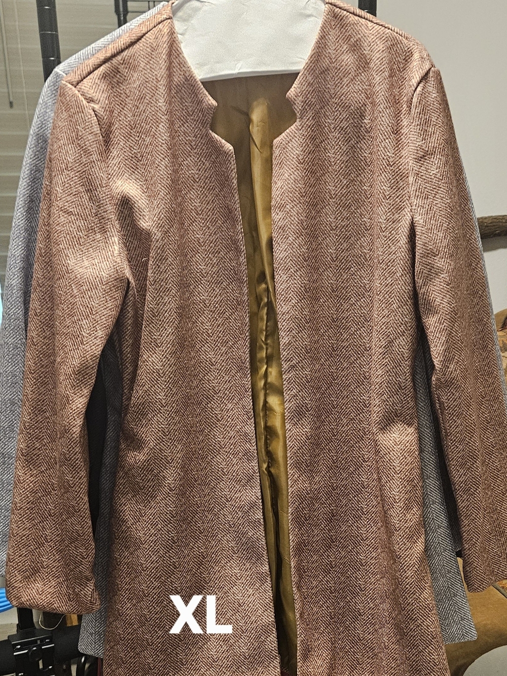 Women's Tan Herringbone Long Jacket - XL